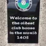 The Ardglass Golf Club plaque in County Down — welcome to the oldest club house in the world, dating to 1405