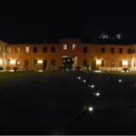 Italian winery courtyard at night