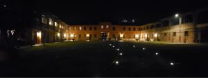 Italian winery courtyard at night