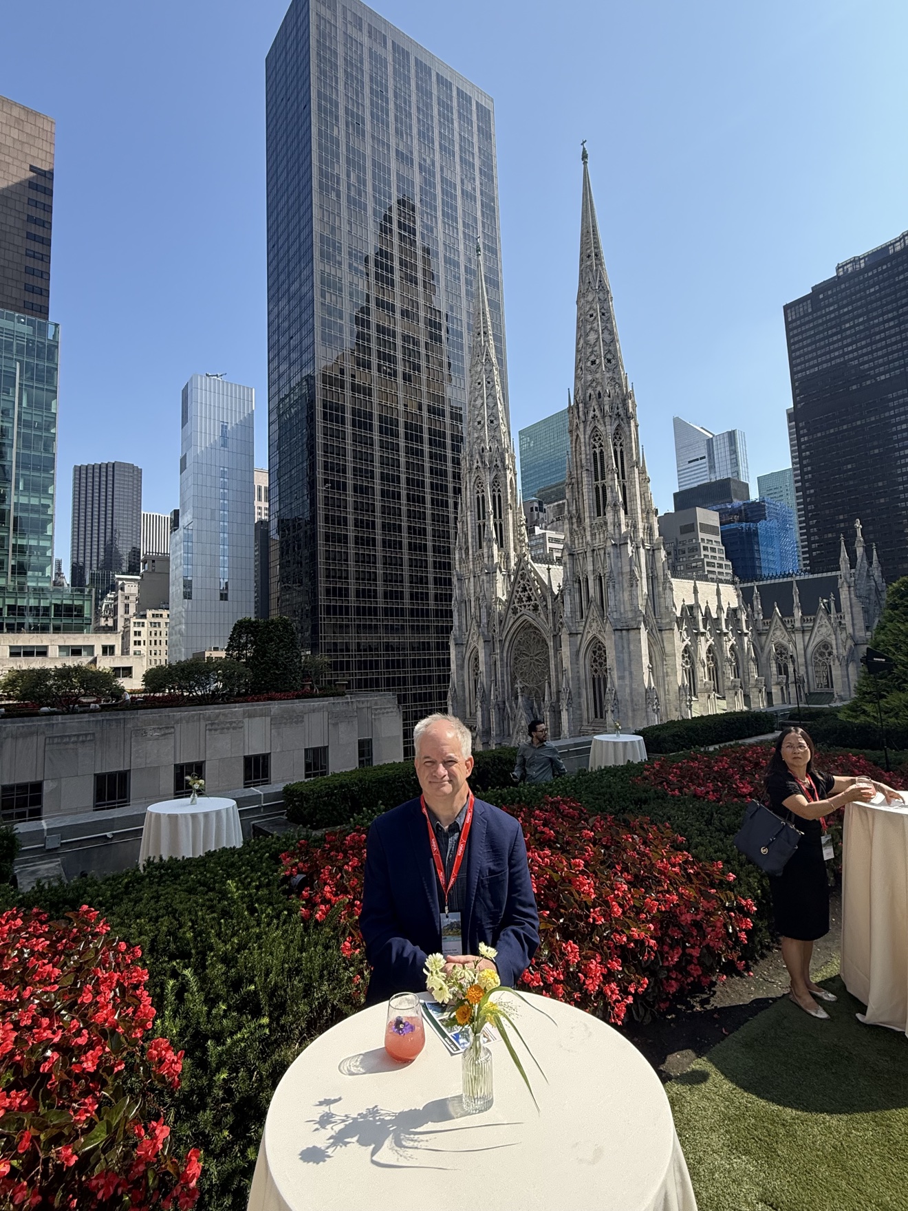 Rooftop reception in New York City, overlooking St. Patrick's Cathedral