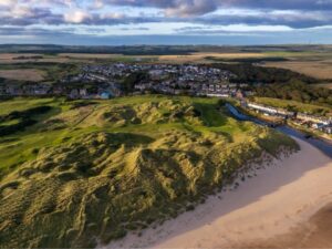 The great dunes of Cruden Bay running down to the beach on Scotland's Aberdeenshire coast