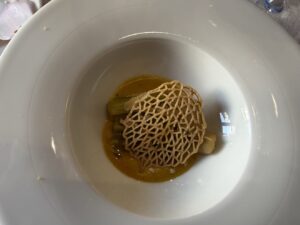 A plated dish at a fine-dining restaurant in the Basque Country