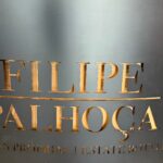 The gold Filipe Palhoça sign at the winery in Palmela, Portugal — estate bottled since 1950