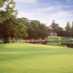 A parkland golf course in Ireland with a lake, bridge and country house