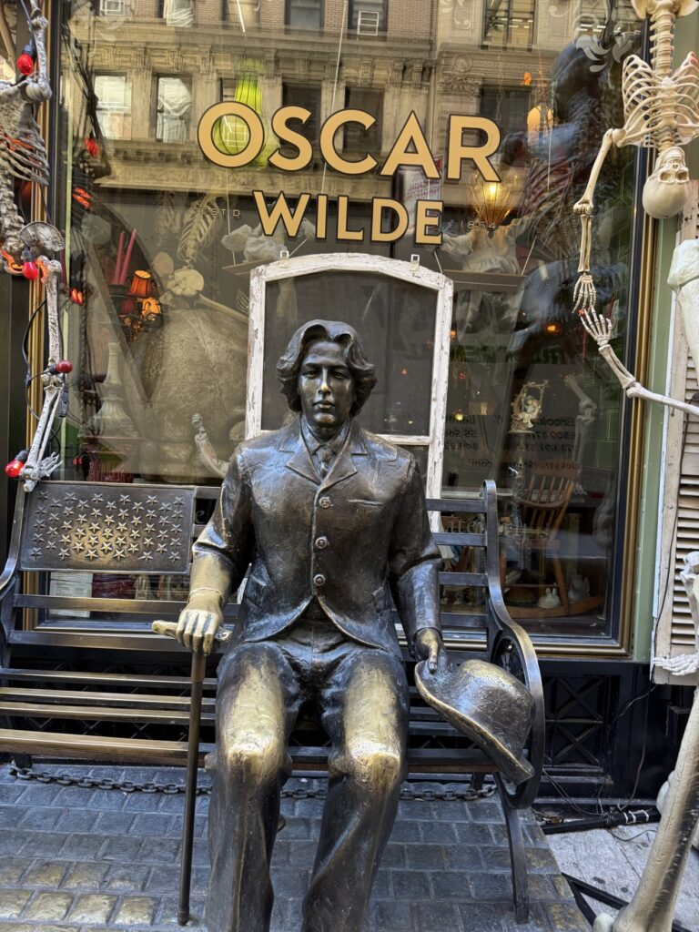 Haunted telephone box Halloween decoration at Oscar Wilde pub NYC
