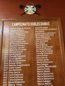 The ladies' doubles champions honours board at Basozábal golf club, San Sebastián