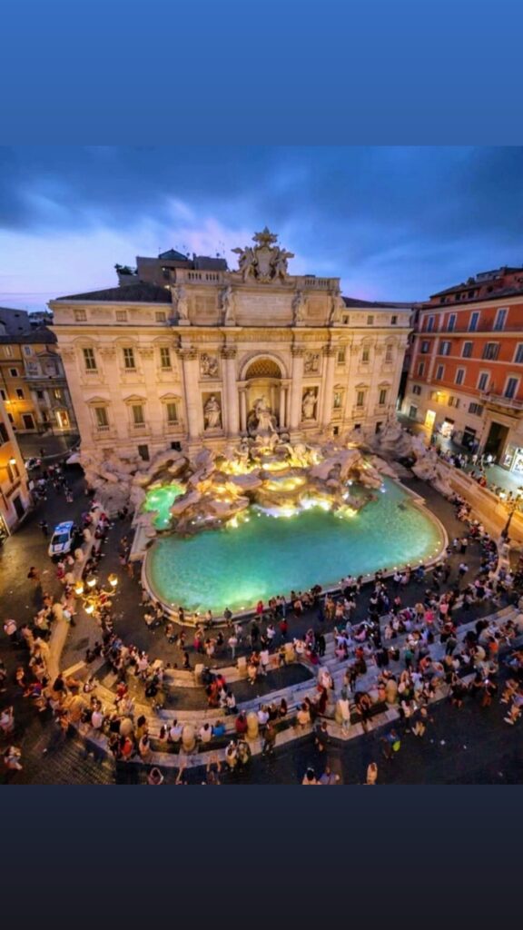 The Trevi Fountain in Rome, Italy, at dusk