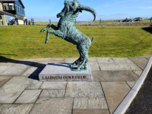 The bronze goat statue at Lahinch Golf Club, County Clare