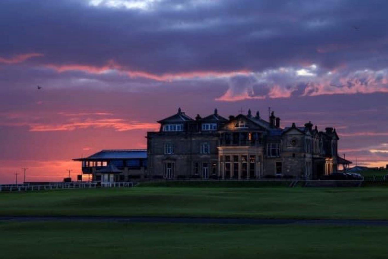 a links course with a large hotel on the dunes behind