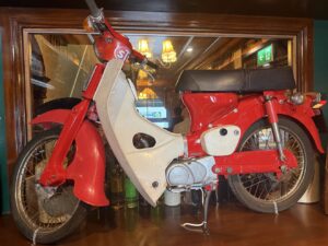 A vintage Honda takes pride of place
