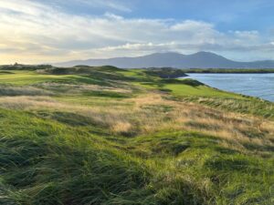 Teeing off towards the sea on an Irish links