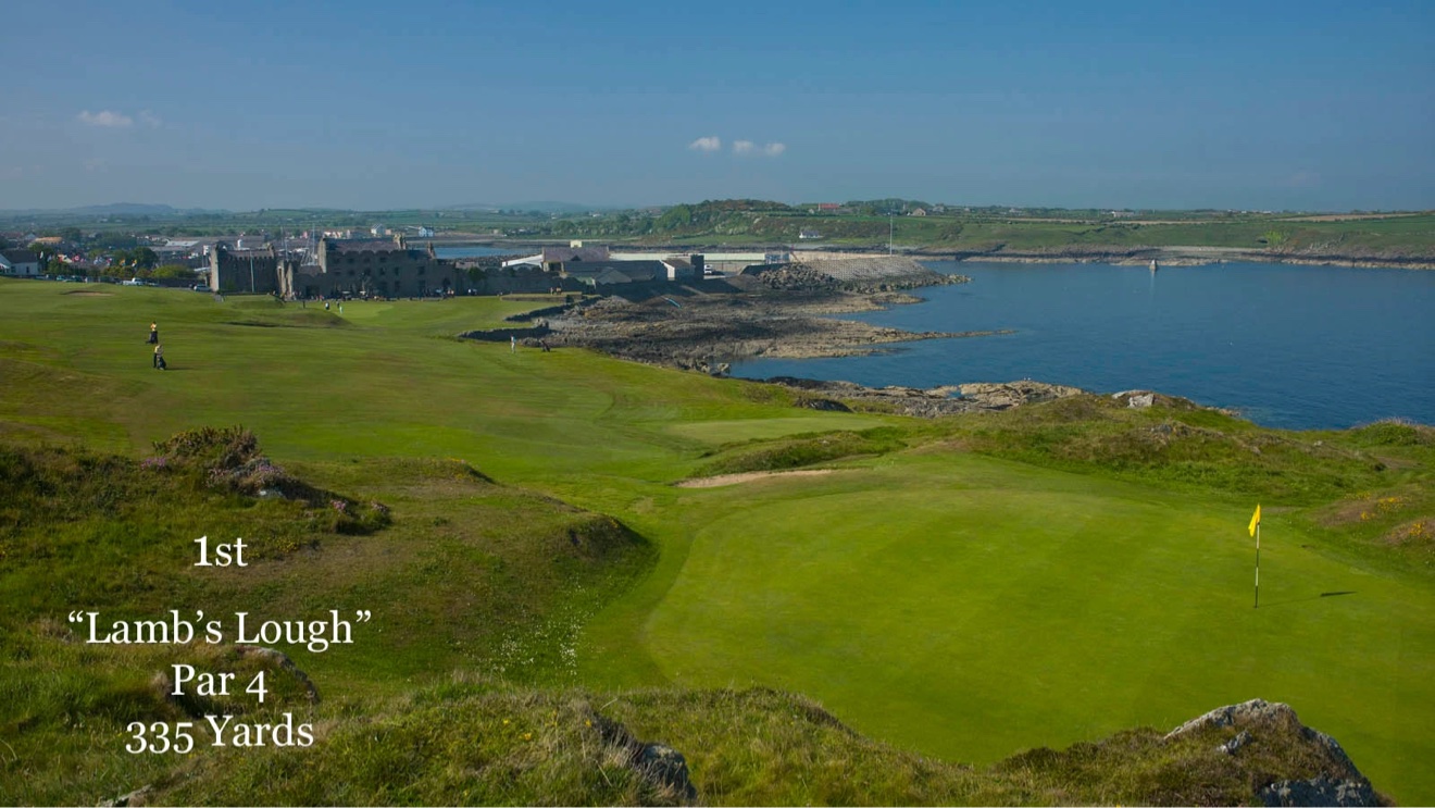 a links green with a yellow flagstick at Goswick