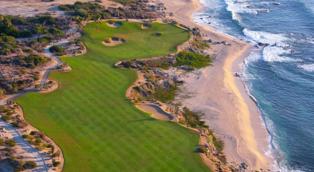 Cabo del Sol golf course fairway by the ocean in Los Cabos, Mexico