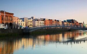 The Ha'penny Bridge over the River Liffey in Dublin