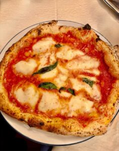 Wood-fired Margherita pizza