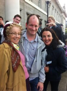 Filming on the steps of the Four Courts, Dublin, for Mrs. Brown's Boys D'Movie