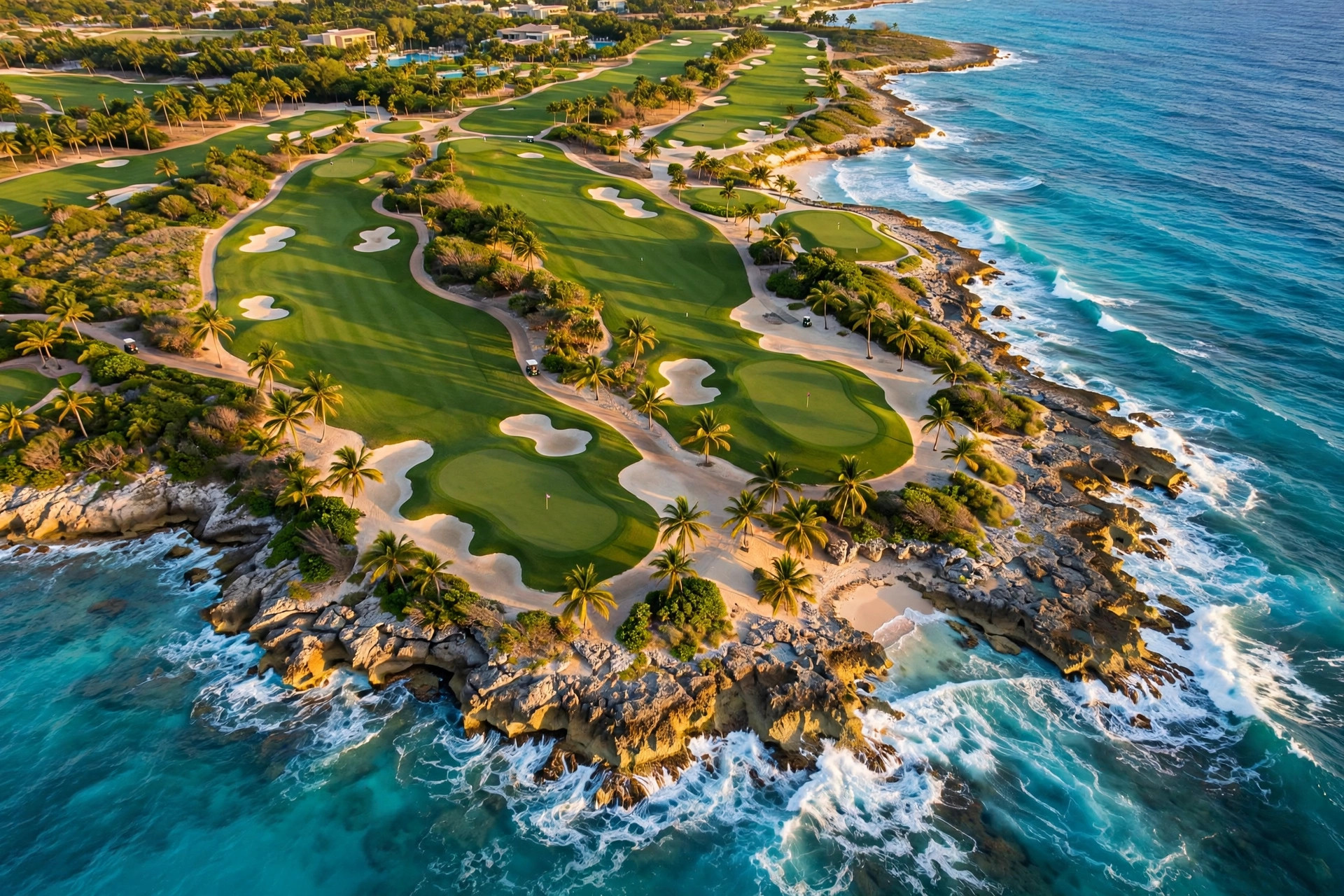 Aerial view of Casa de Campo and the Teeth of the Dog golf course on the Caribbean Sea