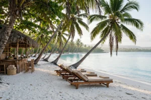 White sand and palm trees on the beach at Punta Cana in the Dominican Republic