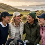 Women golfers laughing together on an Irish links course