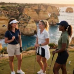 Women golfers on a clifftop course in the Algarve, Portugal
