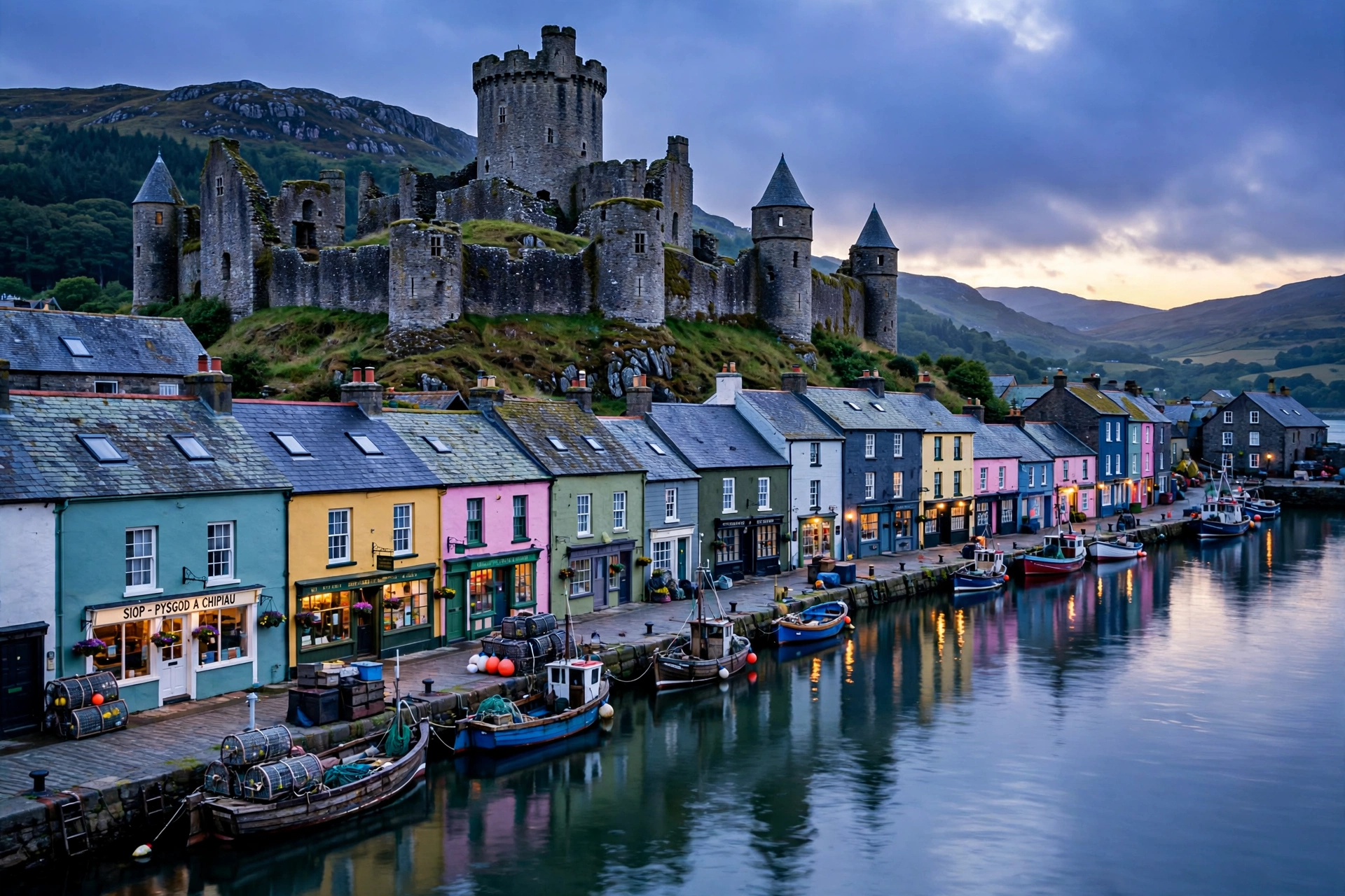Castle and harbour on the Welsh coast